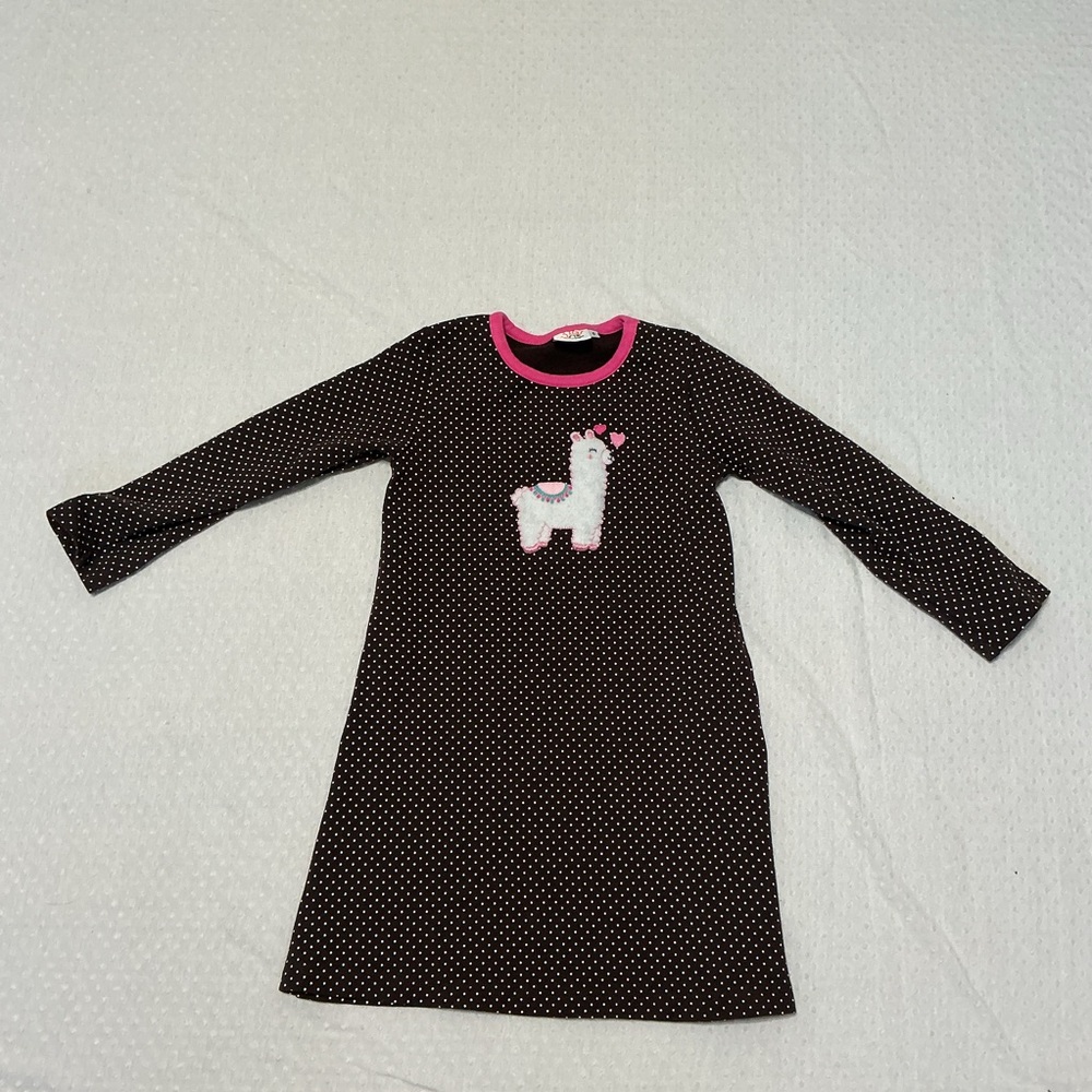 LUIGI KIDS Brown Polka Dot Llama Long Sleeve Dress Girl's size 5